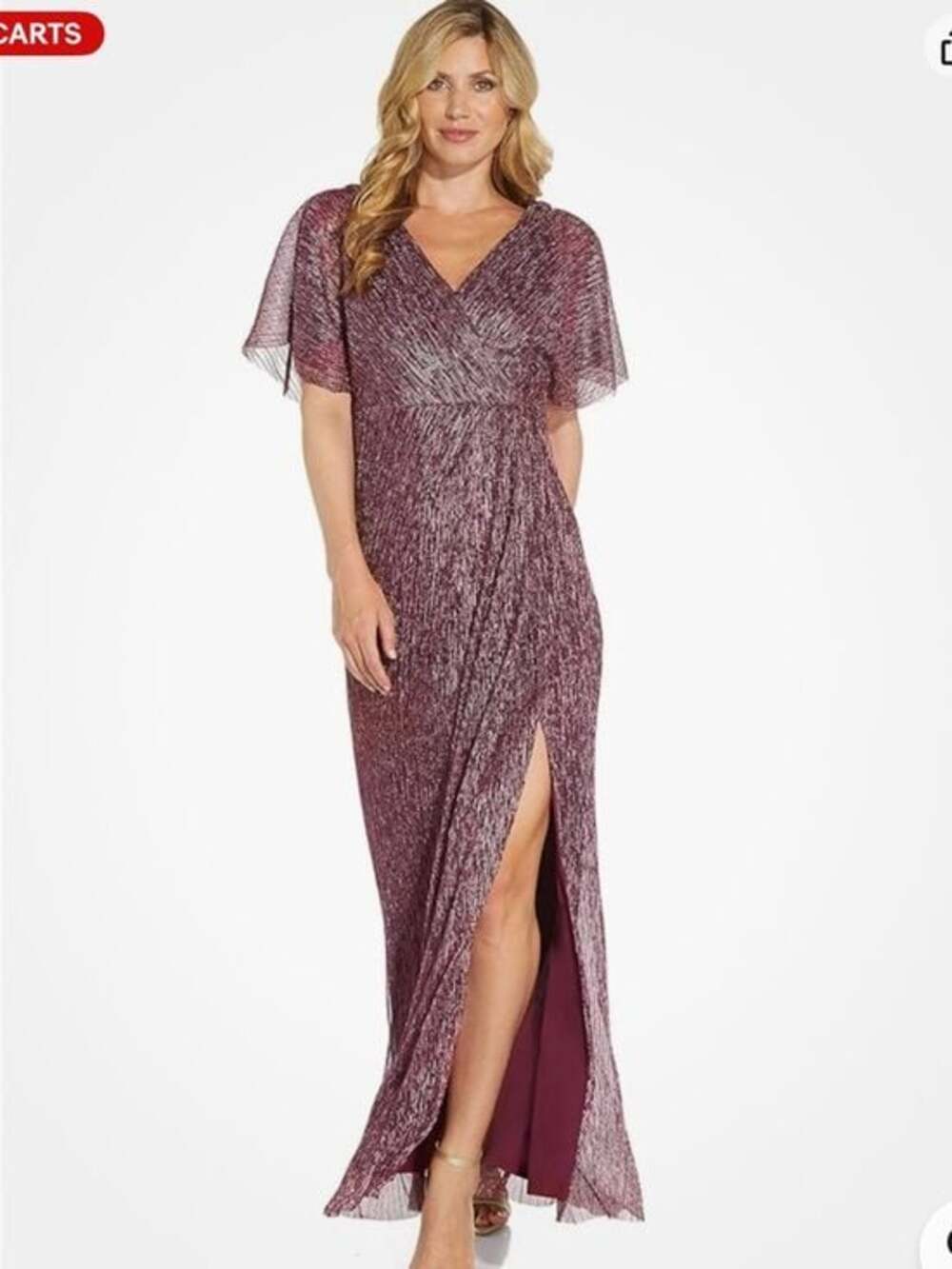 Adrianna Papell Metallic Plum Wrap Maxi Dress